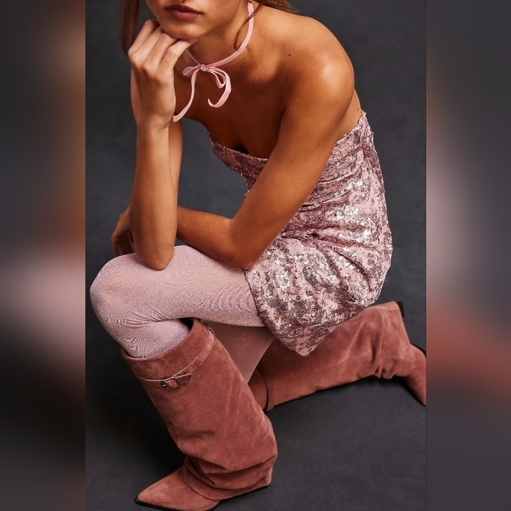 NWT Free People Pink All That Shimmers Tights - Picture 2 of 10
